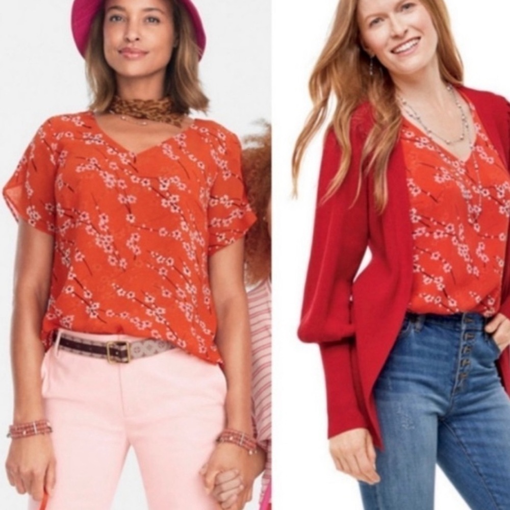 CAbi Top Blouse Split Sleeve Cherry Blossom Style 5712 Women’s Size‎ M